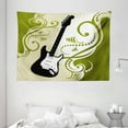 thumbnail image 1 of Music Tapestry, Electric Bass Guitar Figure with Swirls Background Artful Illustration, Wall Hanging for Bedroom Living Room Dorm Decor, 80W X 60L Inches, Olive Green White Black, by Ambesonne, 1 of 2
