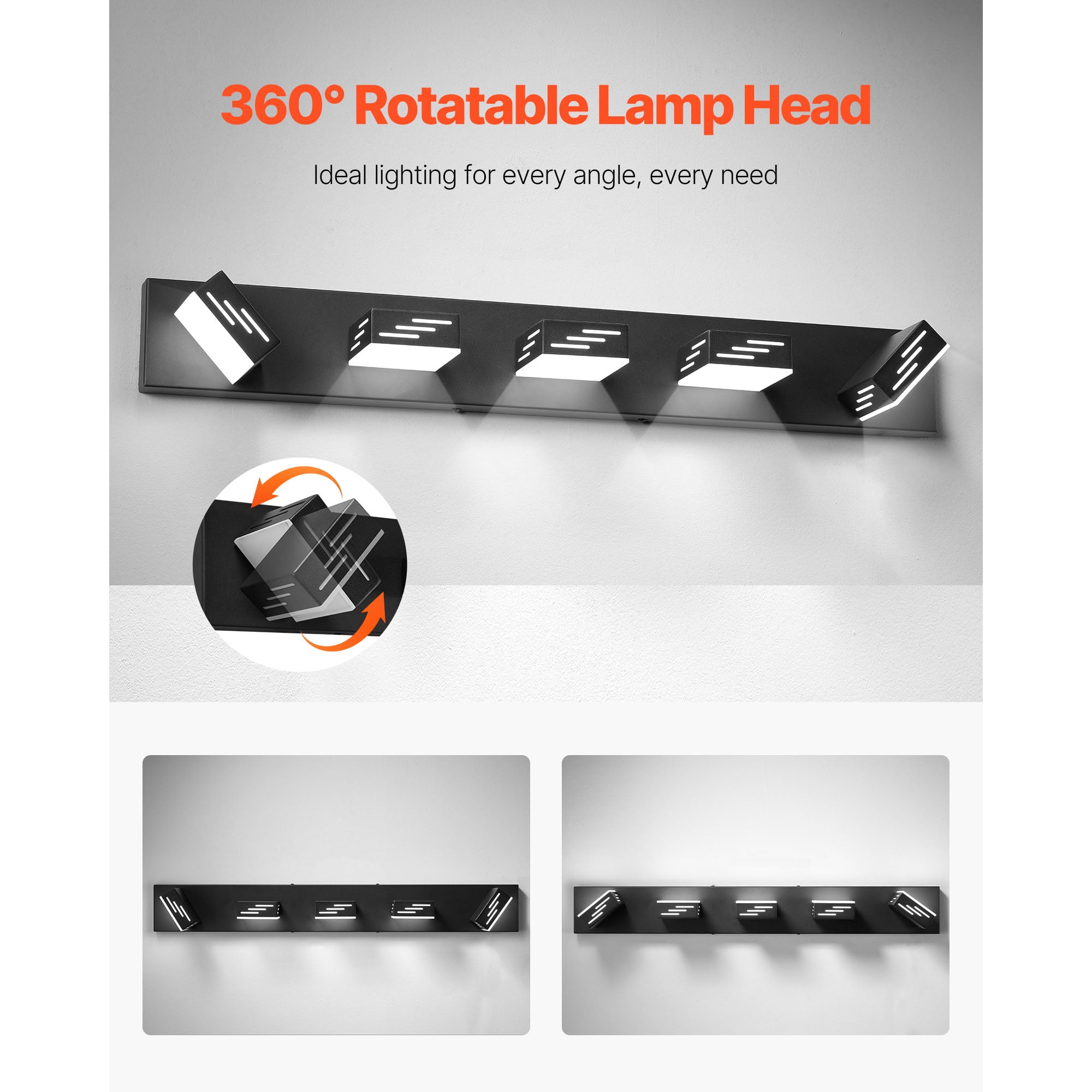 KFFKFF 5-Light LED Vanity Light Fixture, 33.46-Inch, Black Finish Wall Lighting for Bathroom, Bedroom, Living Room, Hallway, Cool White 6000K, IP44 Waterproof