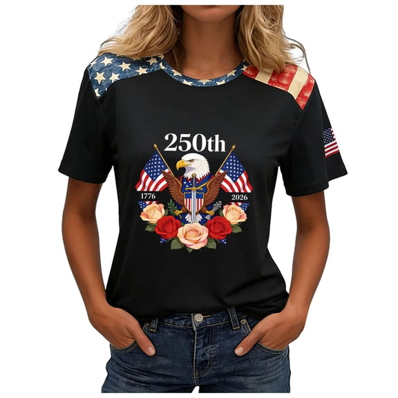 idosla 250 Anniversary USA Shirt Women 250th Anniversary USA Shirt Patriotic American Flag Eagle Tops 1776-2026 Tshirt Gifts (Light Gray, M)