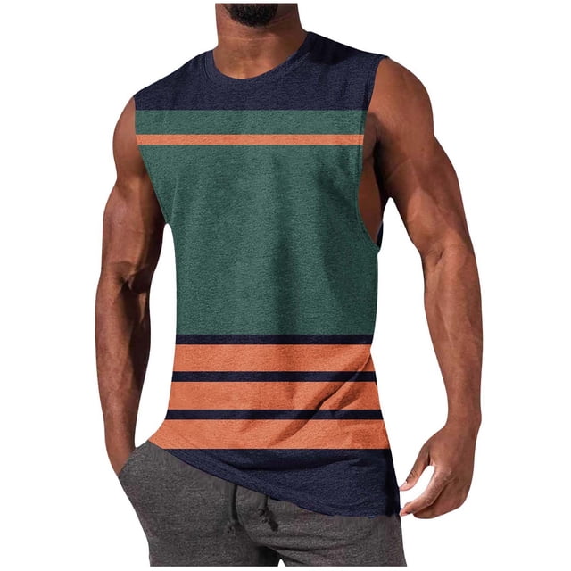 Pullover de Impresión de Moda Casual de los Hombres Cuello Redondo sin Mangas para Deportes Al Aire Libre Y Uso Diario