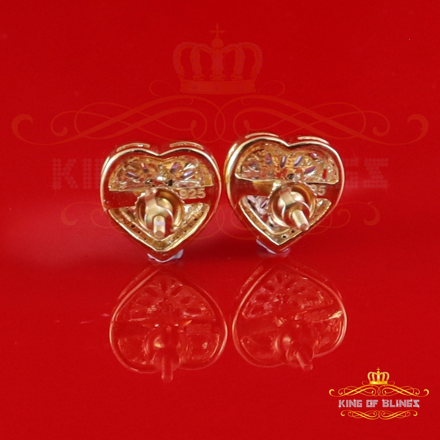 King of Bling's 925 Yellow Silver 1.00ct VVS 'D' Moissanite Heart Stud Earring Men's/Womens