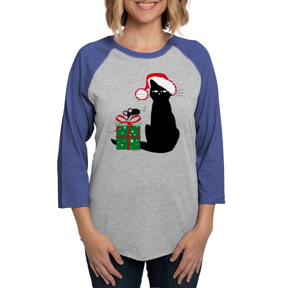 CafePress - Santa Cat & Mouse - Womens Baseball Tee