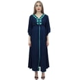 thumbnail image 3 of Bimba Women's Kimono Sleeve Embroidered Blue Drawstring Waist Maternity Dress - 6, 3 of 6