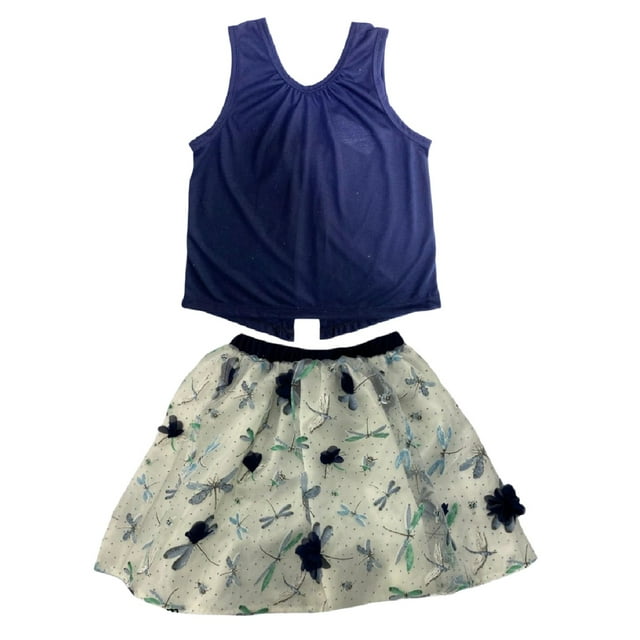 Conjunto Blusita sin Manga Falda Libelulas Azul Talla 4 años Kiss Playeras y Tops para niñas