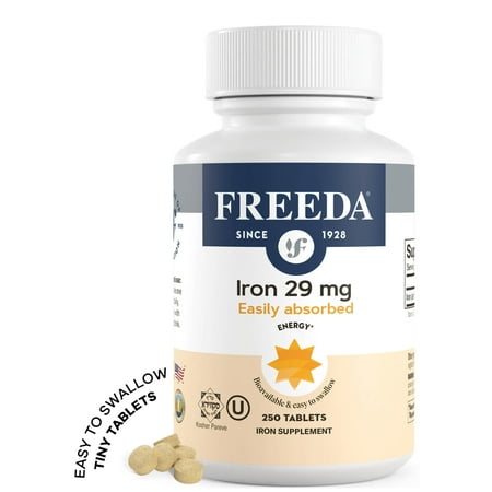 Freeda Ferrous Fumarate Iron Tablets 29 mg | Iron Supplement for Energy & Wellness | Vegan, Gluten Free, Sugar Free | 250 Count
