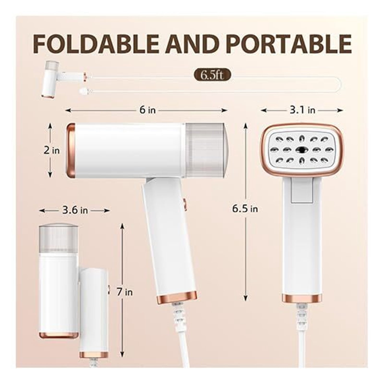 Handheld Garment Steamer for Clothes, Portable Foldable Travel Steamer Mini Steam Iron, 20 Second Fast Heat, 1000W Wrinkle Remover, 120ml Tank, Compact for Home, Office, Hotel, 120V US Only