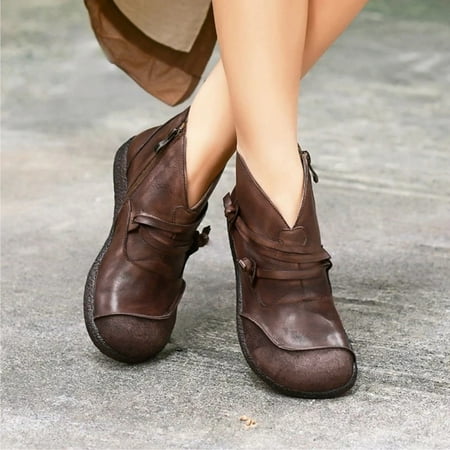 

TALKVE Women s Vintage Ankle Boots Round Toe Keep Warm Cowboy Boots For Women Shoes