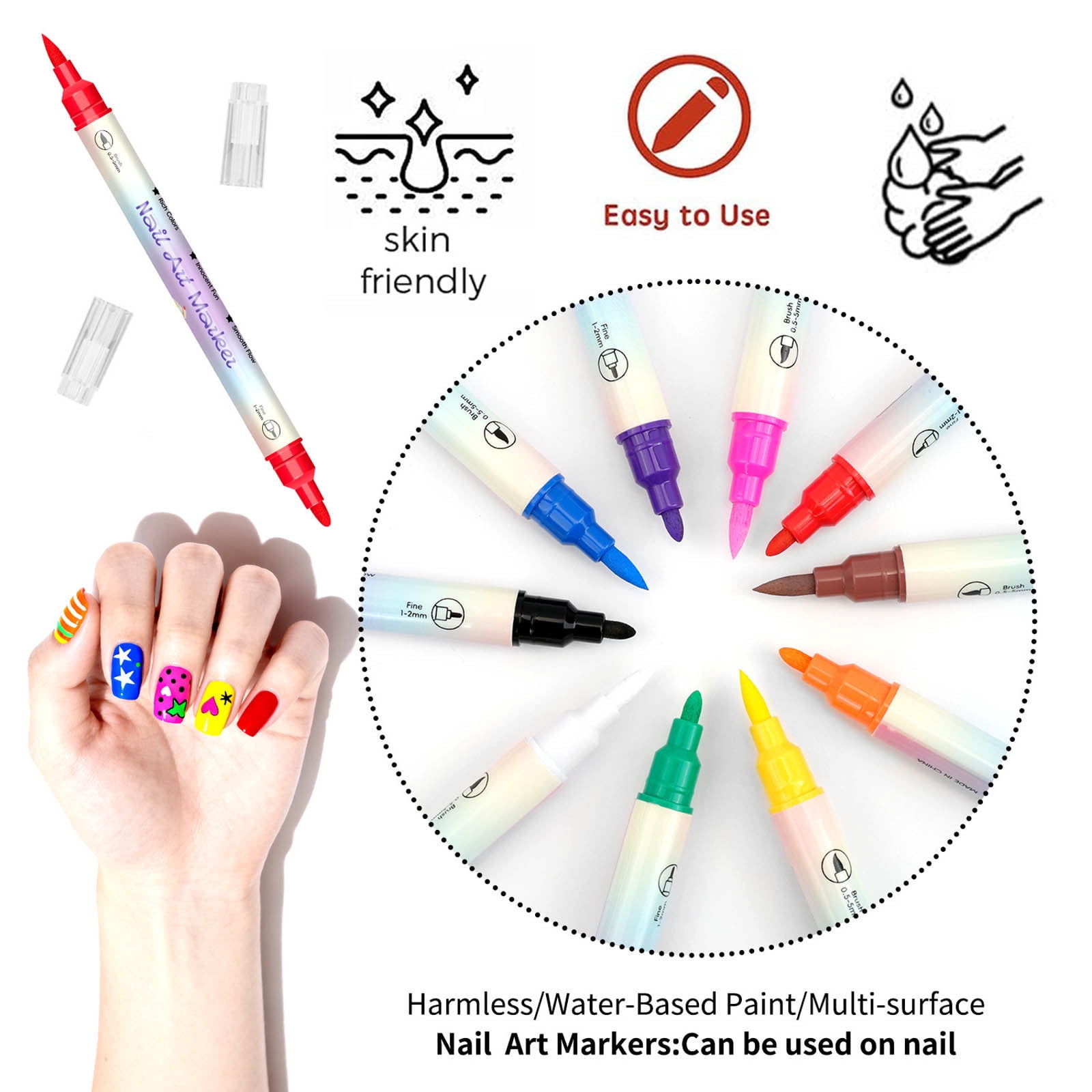 12 Colours Nail Art Pen Set, Nail Art Pen DIY Line Nail Art Graffiti, Nail Polish Pen, Nail Polish Pens for Nails, Quick-Drying Acrylic Colour Pen, for Art Drawing Painting Tools (1 Piece)