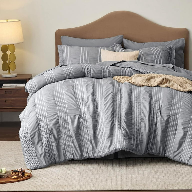 Bedsure Full/Queen Comforter Sets, 7 Pieces Bed in a Bag - Stripes  Seersucker Bedding Set with Comforter, Flat Sheet, Fitted Sheet, Pillow  Shams