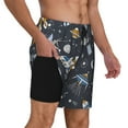 thumbnail image 2 of Lsque Space Cars Pattern Mens Swim Trunks- Bathing Suit Compression Liner - Beach Swim Shorts Swimwear - (S-3XL) - Stretch Quick Dry-XX-Large, 2 of 6