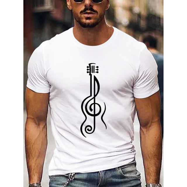 Camiseta informal con estampado geométrico para hombre: elástica, cuello redondo y manga corta. Ideal para salidas de verano y tiempo libre.