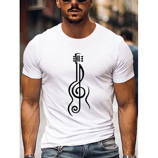 Men's Casual Geometric Print T-Shirt - Stretchy, Round Neck, Short Sleeve - Perfect for Summer Outings