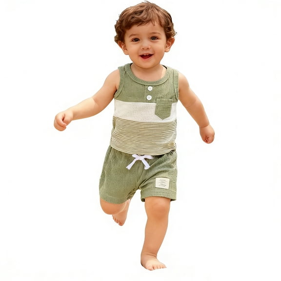 Toddler Boy Outfits Patchwork Print Sleeveless Crew Neck Tank Top And Shorts 2 Piece Outdoor Wear Boys' Clothing Sets Size 12-18 Months