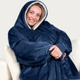 thumbnail image 6 of Bare Homey Plush Sherpa Wearable Blanket - Fluffy & Soft - Lightweight - Adult, Dark Blue, 6 of 9