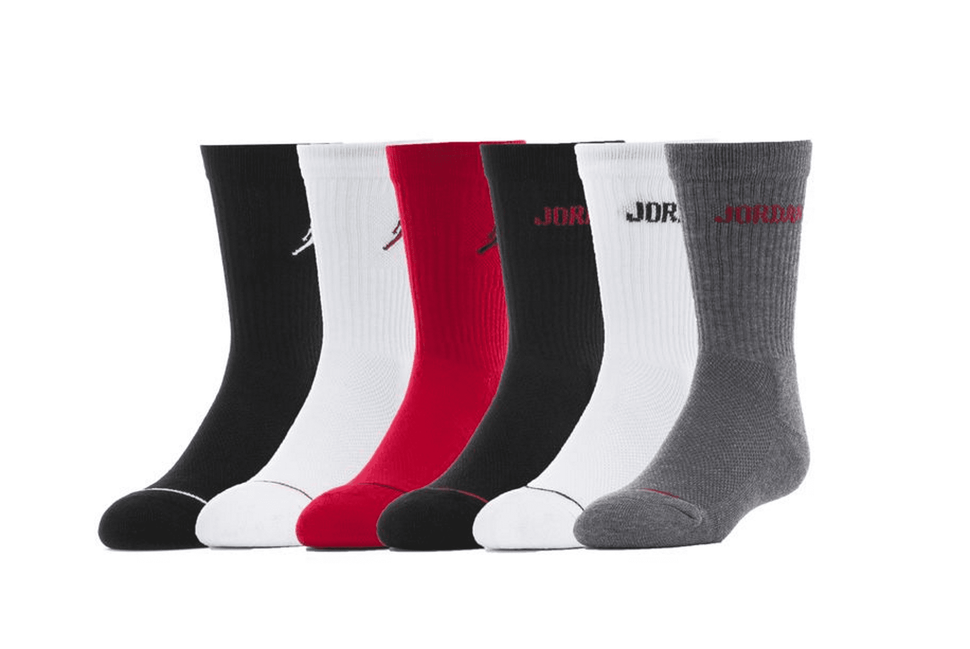 Jordan Kids Crew Socks 6 Pack, Size 9-11 (Shoe Size 5Y-7Y