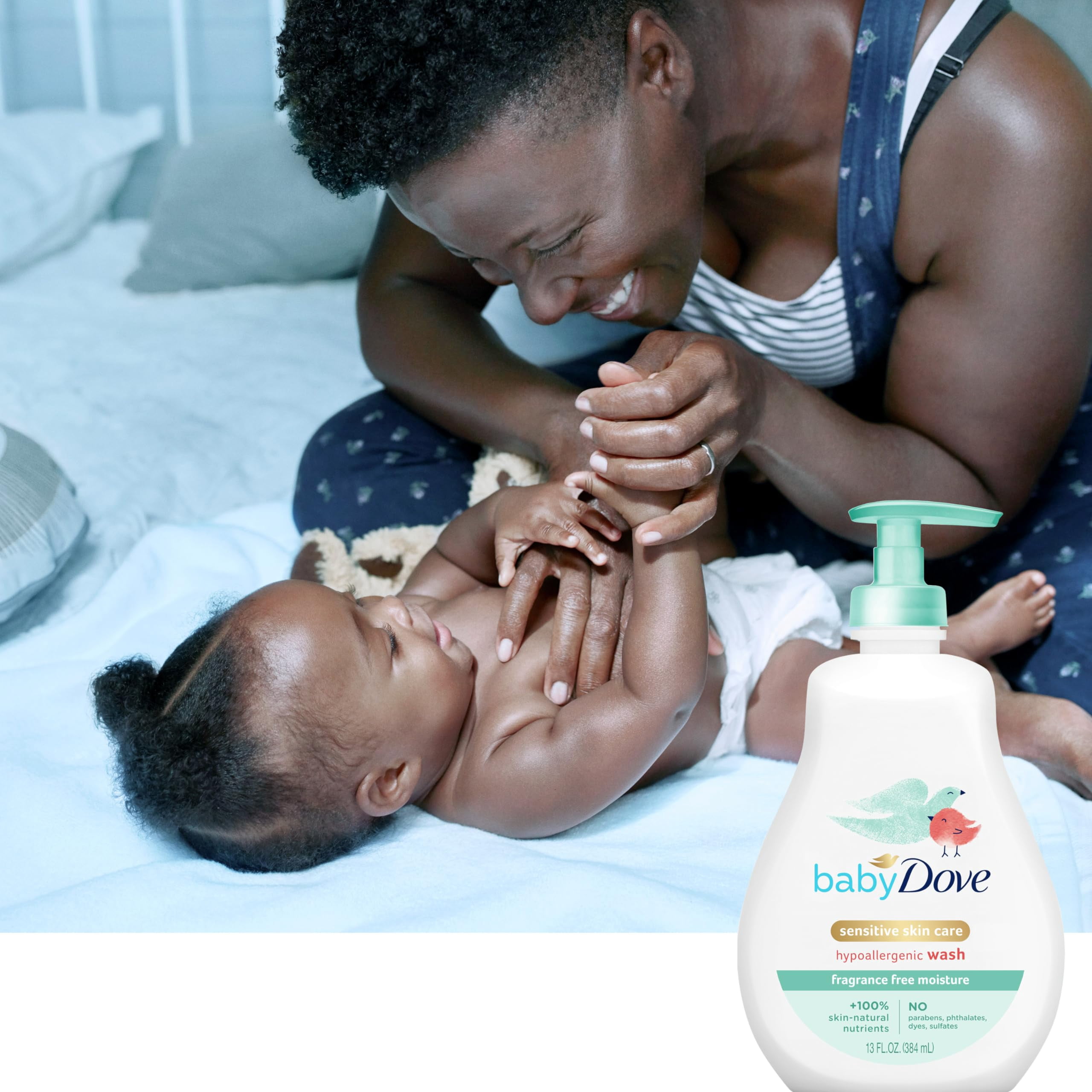 Baby Dove Sensitive Skin Care Baby Wash For Baby Bath Time Fragrance Free Moisture Fragrance Free and Hypoallergenic, Washes Away Bacteria 13 oz (Pack of 2)