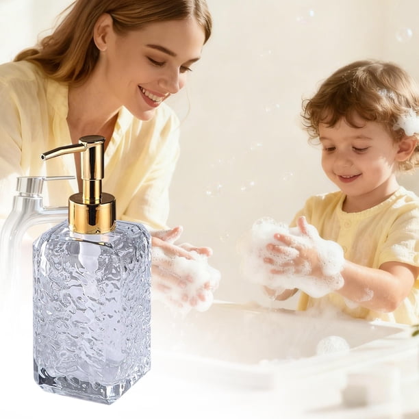 Dispensador de jabón líquido recargable para baño, cocina, gel de ducha, champú, loción. Envase de vidrio reutilizable con bomba, 320 ml, blanco, gris, rojo, dorado.