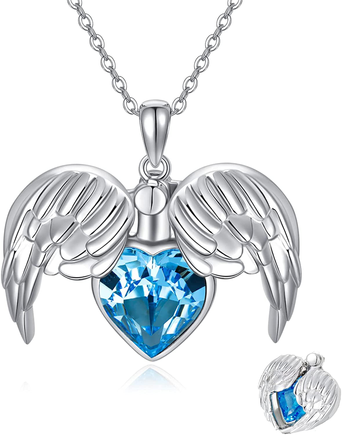 Heart Cremation Jewelry for Ashes Angel Wing Urn Necklace Electrocardiogram Memorial Pendant and Birthstone Crystal I Love You Forever