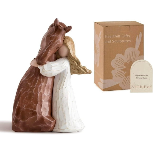 Storieme Horse Gifts for Women: Girl Embracing Horses Hand-Painted Stuff Figurines Statue Decorations Memorial Gift for Horse Lovers Teen Girls
