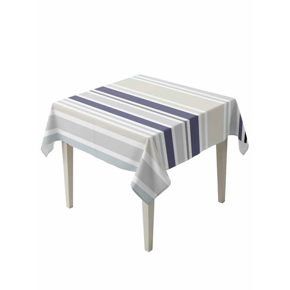 Beige Stripe Suqare Tablecloth - 54 x 54 Inch, Modern Abstract Art Navy Blue Striped Rustic Waterproof & StainResistant Tablecloth, Oil-proof Table Cover for Dining/Party/Wedding/Camping/Buffet