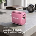 thumbnail image 2 of Powertek Luxe 20W USB-C + 18W USB-A Fast Charging Dual Port Block, Pink, Compatible with iPhone, Android, Tablets & USB Devices, Compact Travel Adapter, 2 of 8