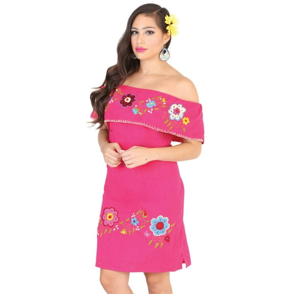 Artisanal Embroidered Dress 100% Cotton Fuchsia 601977