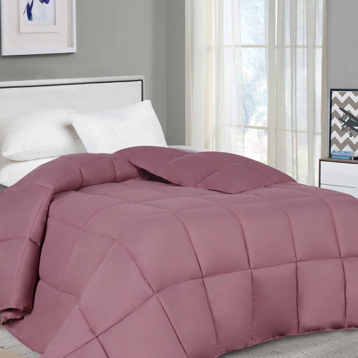 Superior Solid Comforter Down Alternative Bedding, Full, Mauve