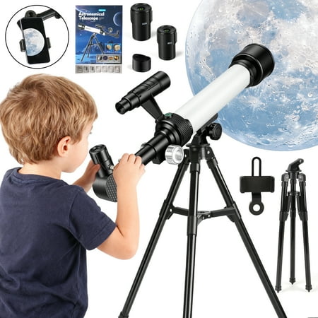 FUJILI Telescope for Kids & Beginners Adults, 30-60X Astronomical Telescopes Refractor with Finder Scope Compass, Smartphone Adapter and Adjustbale Tripod