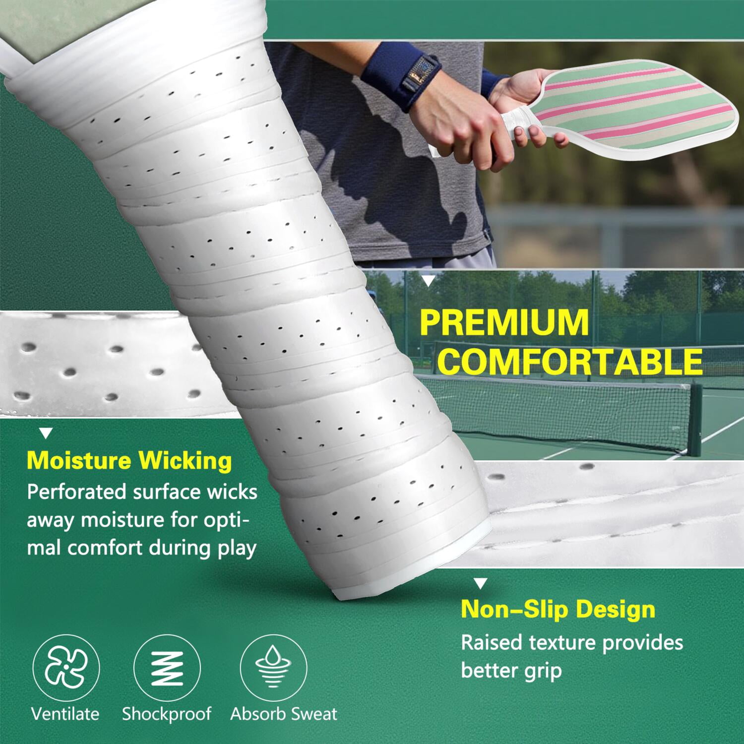 Pickleball Paddles Set Of 1, Fiberglass Surface, Colorful Lines Print, 1 Paddle, 2 Balls & Bag