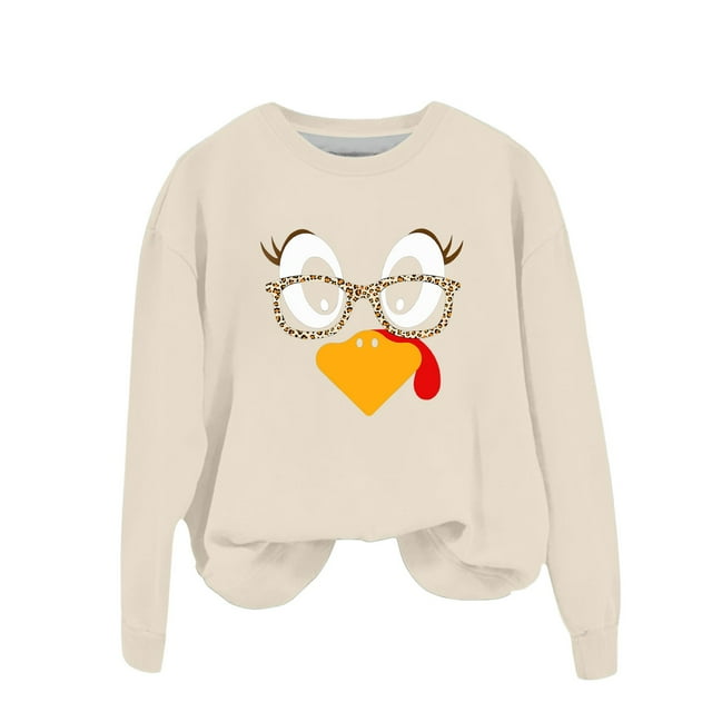 HNMKIU Chandail en Molleton Surdimensionné Femme Mignon Dinde Imprimé Action de Grâce Col Rond Chandail en Molleton Ajusté Chandail Tops Décontracté Manches Longues Chemises d'Entraînement Amples Blouse Tops Décontracté Manches Longues Chemises d'Entraînement