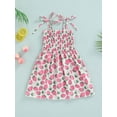 thumbnail image 2 of Franhais Little Girls Sling Dress, Sleeveless Tie-up Spaghetti Straps Chest Smocked Ruched Floral/Strawberry Printed A-line Dresses, 2 of 8