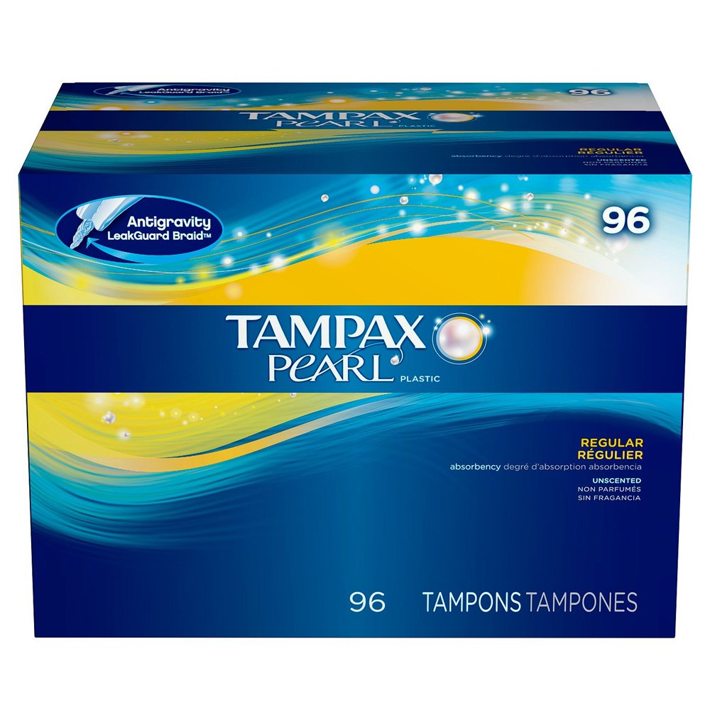 Tampax Pearl Plastic Tampons, Regular, 96 Ct