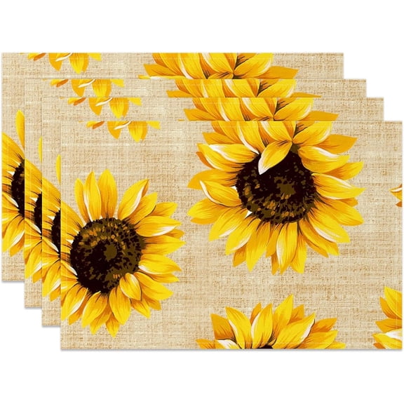 Sunflower Placemats Set of 4 Table Mats Sunflower Theme Place Mats Waterproof Washable Table Placemats for Indoor Outdoor Party Kitchen Dining 12x18 Inch