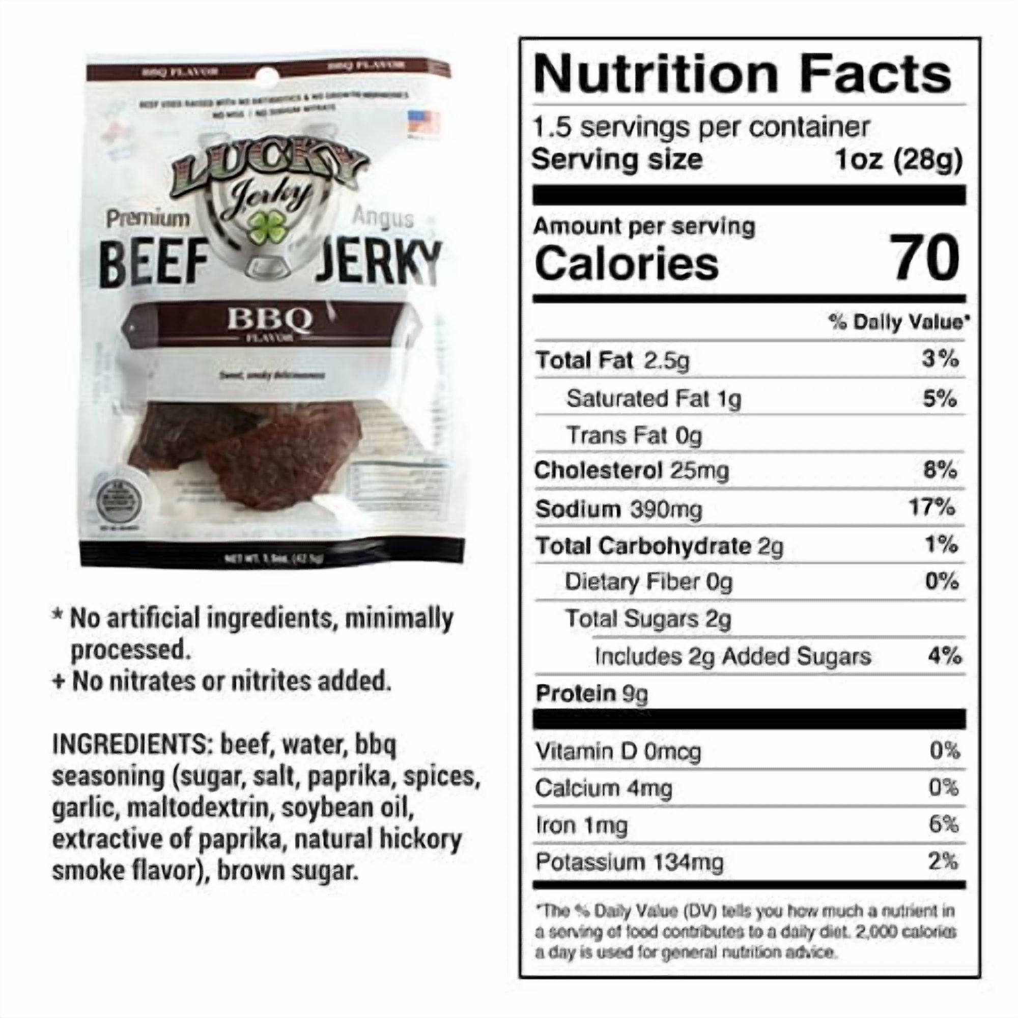Lucky Beef Jerky BBQ Slab 1.5oz - 4 Pack High Protein Snack