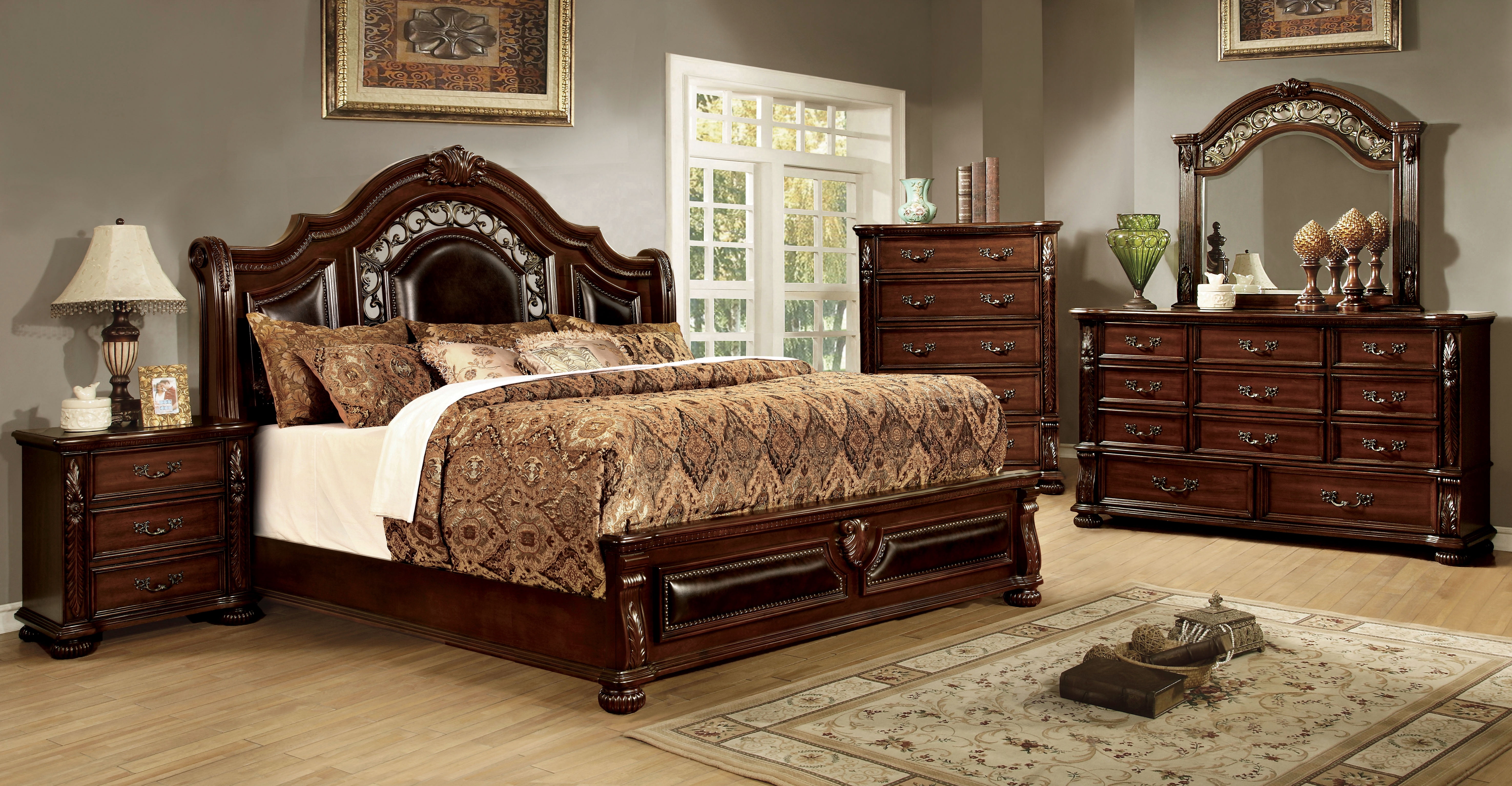Furniture of America Balissta Panel Bed, Queen, Brown Cherry