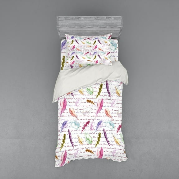 Ambesonne Feather Bedding Set 3 Pcs, Colorful Romantic Text, Twin XL, Multicolor