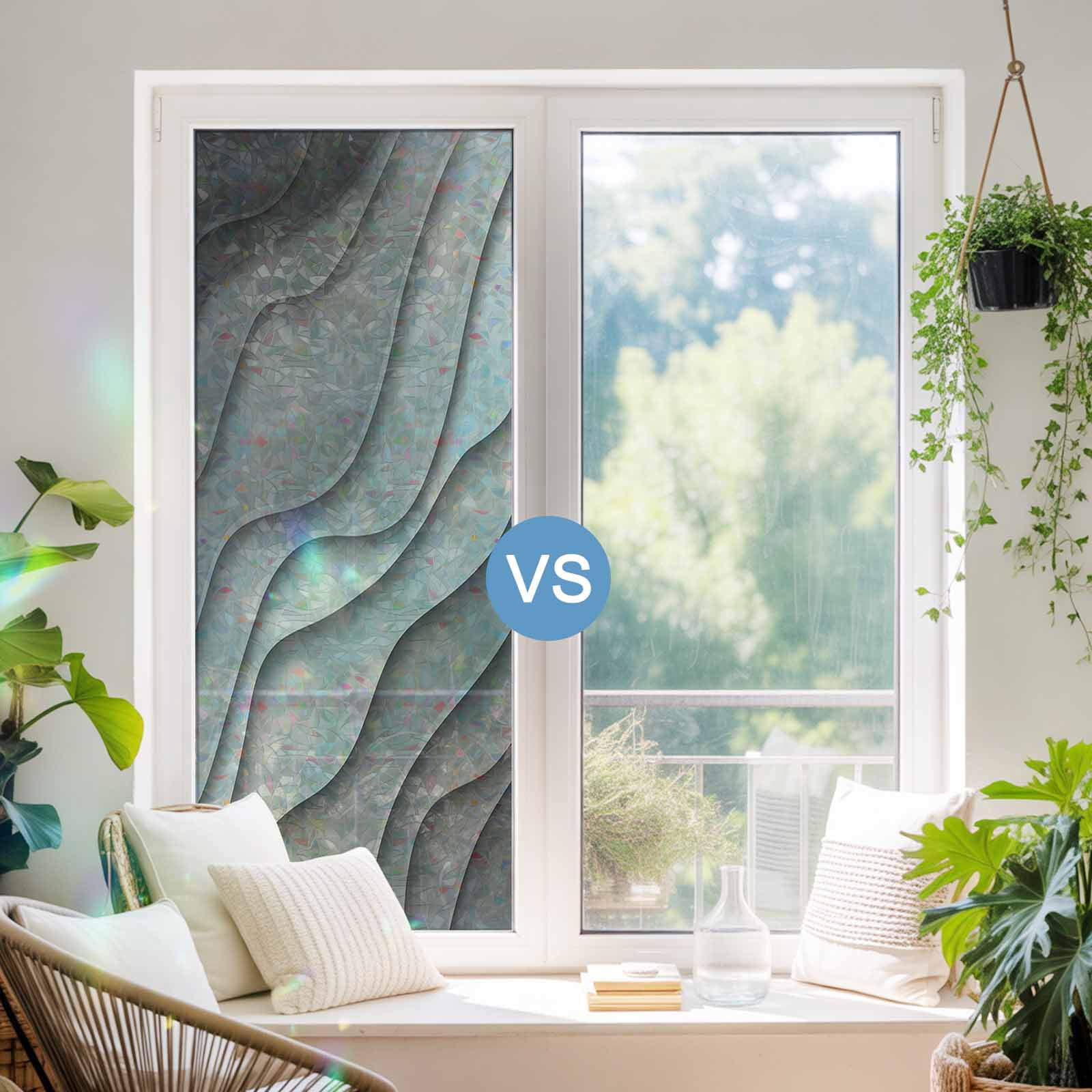Black Grey Ombre Window Privacy Film Stain Glass,Reusable Decorative Rainbow Window Film,Modern Geometric Abstract Aesthetic Cream Static Cling Sun Blocking Stickers Decals Covers 23.6" x 59" (2pcs)