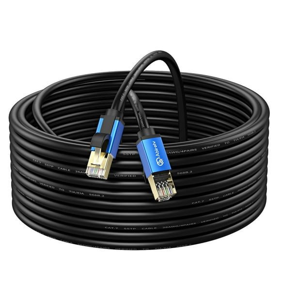 Abireiv Cat7 Ethernet Cable 300ft, Cat7 Outdoor Cable Triple Shielding SSTP 10Gbps 600MHz Ethernet Patch Cable for Modem Router LAN RJ45, UV/Water Proof, Direct Burial, PE Jacket