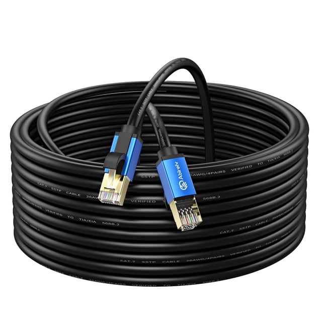 Abireiv Câble Ethernet Cat7 300 Pieds, Câble Extérieur Cat7 Triple Blindage SSTP 10Gbps 600MHz Câble Patch Ethernet pour Modem Routeur LAN RJ45, Uv/étanche, Enfouissement Direct, Veste PE
