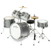 Ashthorpe 5-Piece Complete Junior Drum Set with Brass Cymbals and Drummer's Throne - Silver