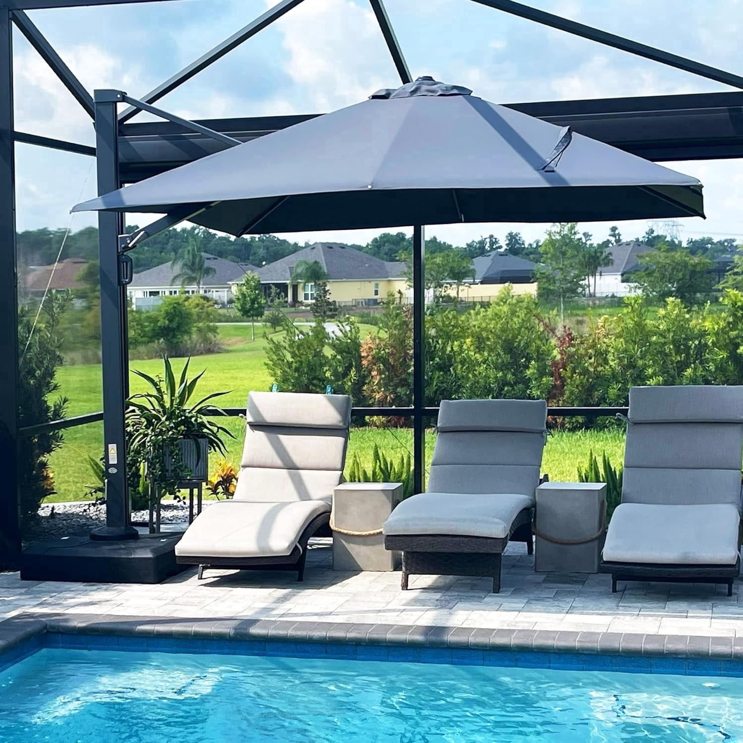 PURPLE LEAF 10 FT Outdoor Large Cantilever Umbrellas Square Aluminum Offset Umbrella with 360°Rotation Tilt Adjutable Garden Pool Large Patio Umbrella,Gray