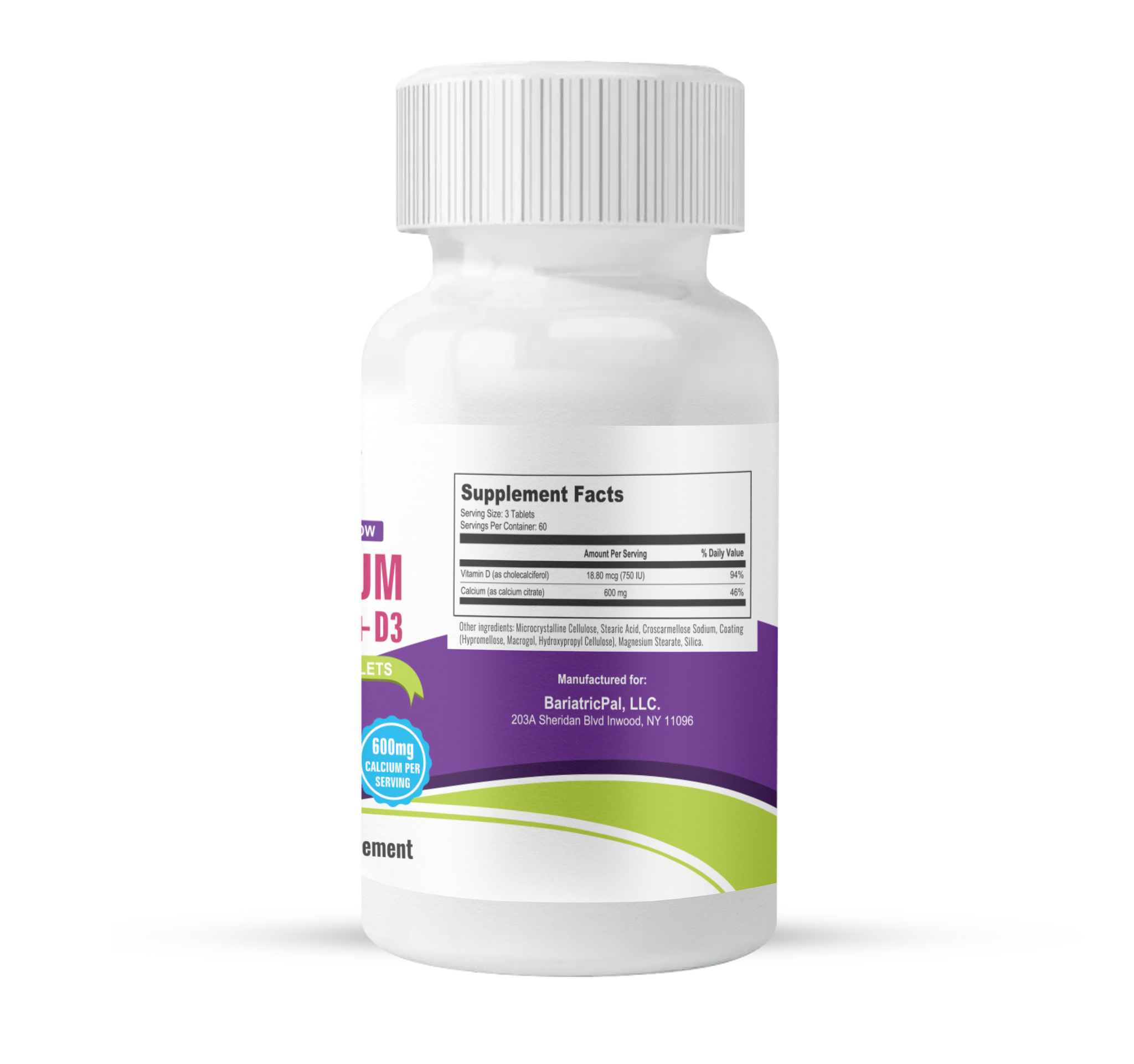BariatricPal Easy Swallow Calcium Citrate (600mg) and D3 Coated Tablets - NEW! Size: 90-Day Supply