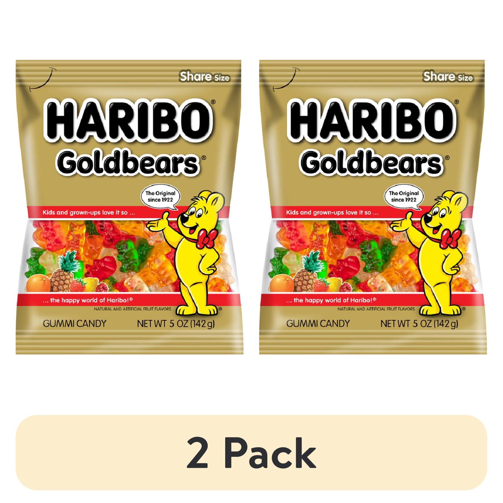 (2 pack) HARIBO Goldbears Gummies Original Assorted Fruit Flavor Gummy Candy +25% Bonus, 5oz, Share Size Peg Bag