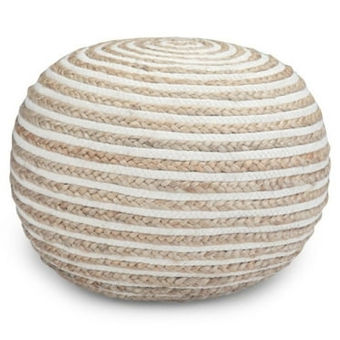 Simpli Home Yolanda Boho Round Pouf in Natural JUTE Fabric