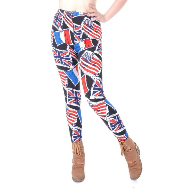 Feinuhan Womens Patriotic Art Red White Blue Flag Tights Leggings