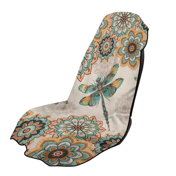 Garronmavis Stain Resistant Breathable Mandala Dragonfly 1 PC Front Car Seat Towel Cover Sweat Protection Easy Installation Stretchable Universal Fit for Cars SUV Trucks Sedan Van