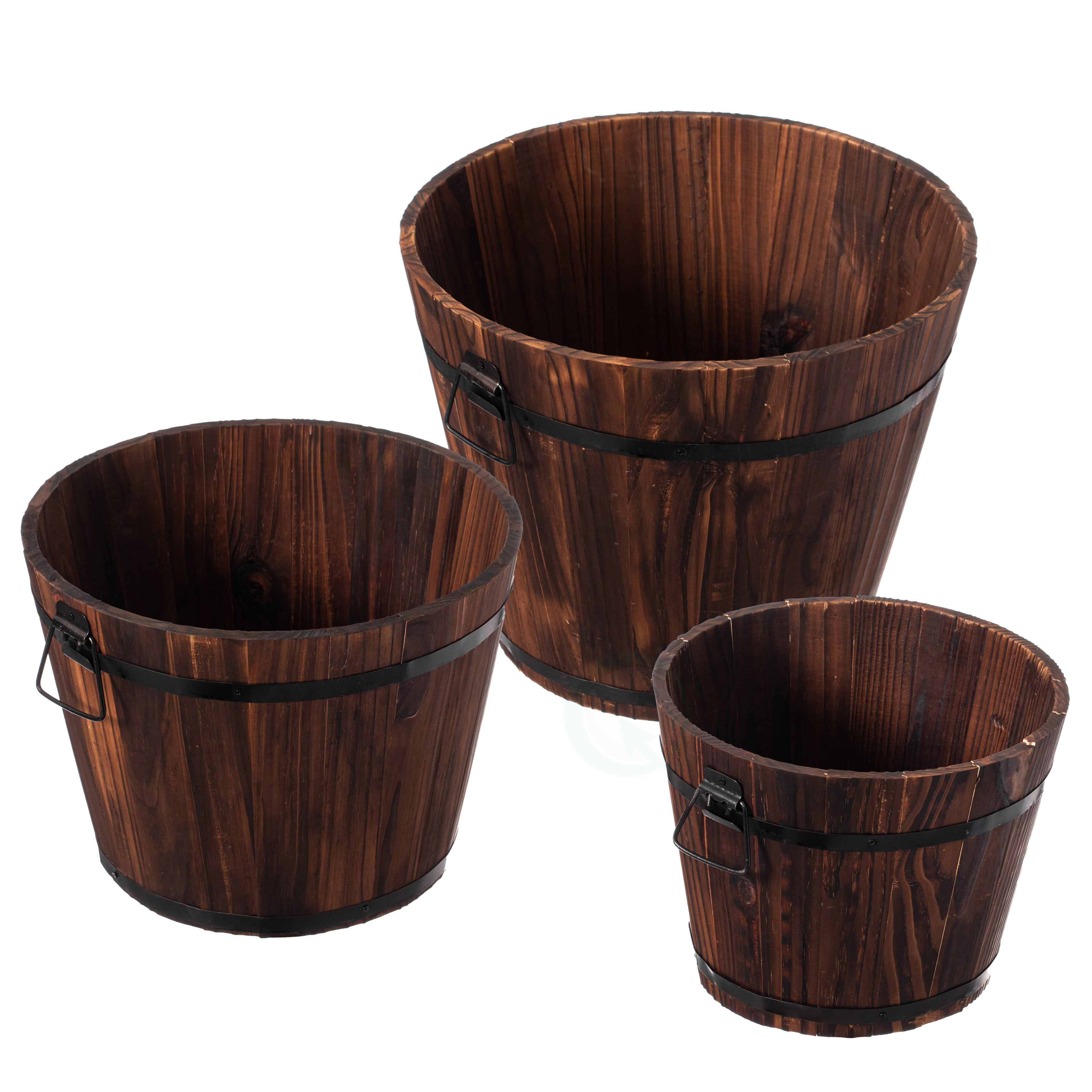 Small Wooden Whiskey Barrel Planter, 12" Dia 10" High