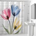 thumbnail image 4 of Pink Blue Yellow Flowers Fabric Shower Curtain Wood Grain Washable Shower Curtains for Bathroom, Waterproof Bath Curtain with Hooks Home Decor 36x72in, 4 of 8
