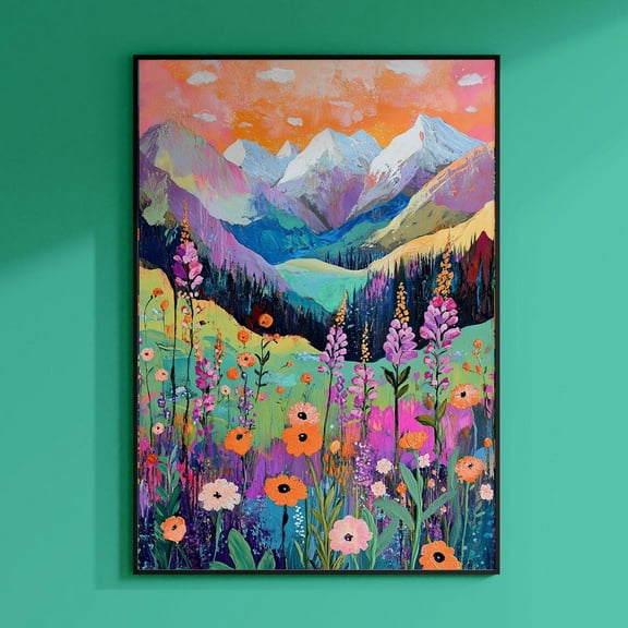 Abstract Mountain Artwork, Colorful Wall Art, Abstract Art, Patchwork, Illustration, Living Room Print, Scenery Art, Floral Wall Art, Modern Wall Decor For Living Room, 8x12 UNFRAMED
