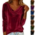 thumbnail image 2 of ZQGJB Plus Size Velvet Top for Women Elegant Cowl Neck Long Sleeve Dressy Casual Blouse Tunic Shirts Trendy Oversized Fall Spring Outfit Clothes Yellow XXL, 2 of 10